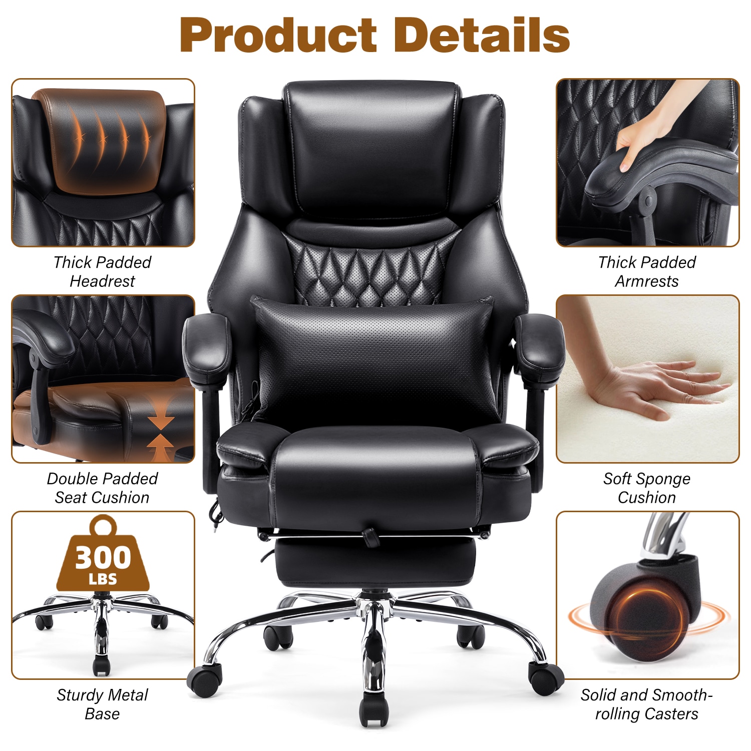 High Back Massage Reclining Office Chair With Footrest - Executive Computer Home Desk Massaging Lumbar Cushion, Adjustable Angle, Breathable Thick Padding For Comfort_maomaolike.com